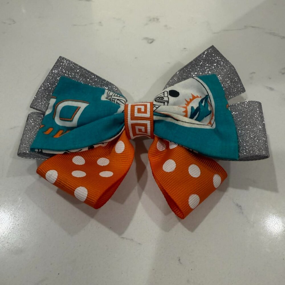 Miami Dolphins NFL Glitter Hair Bow
